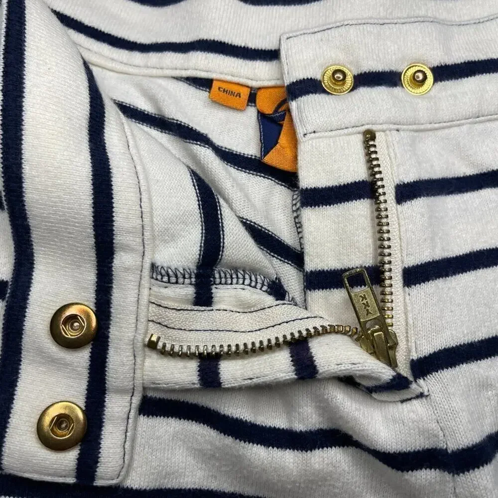Tory Burch Navy Ivory Striped Wide Leg Knit Pants XS Cotton Nautical